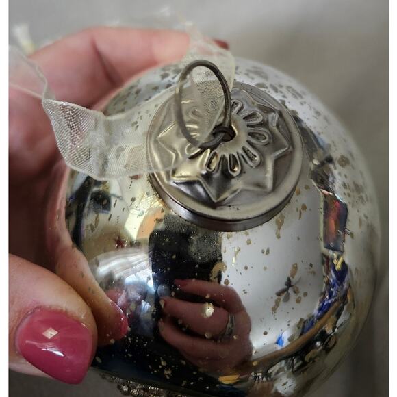 Vintage Large Pottery Barn Mercury Blown Glass Christmas Ornament Silver - Picture 10 of 12
